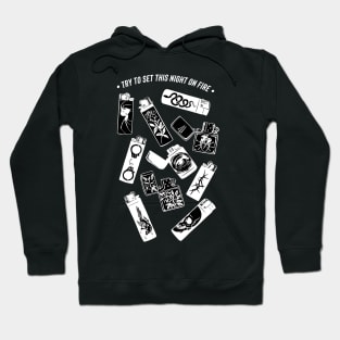 Try to set this night on fire quote lighter night smoke tobacco skater sk8 skull tattoo snake old school tattoo vintage retro black&white minimal traditional tattoo punk rock metal Moto travel youth gift for him Hoodie